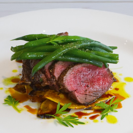 Cutlet with porcini mushroom dust maple roasted pumpkin green beans and deglazed pan juices Michael Coughlin 2