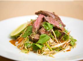 Venison and Coriander Salad with Glass Noodles and Ginger and Soy Dressing